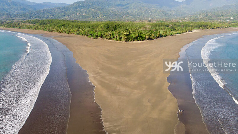 Aerial view of whales tail formation that is walking distance from Bella Vita Vacation Home in Costa Rica.