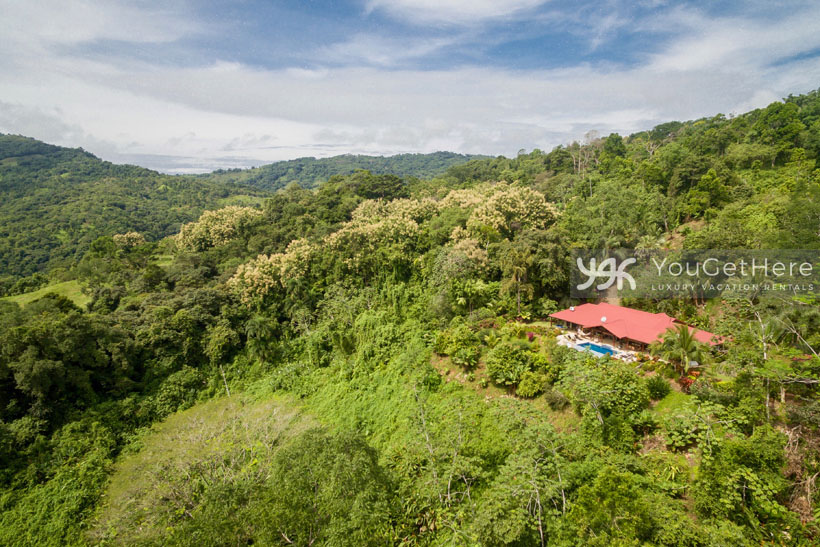 Aerial view of Villa Koora nestled in Costa Rican Rainforest.