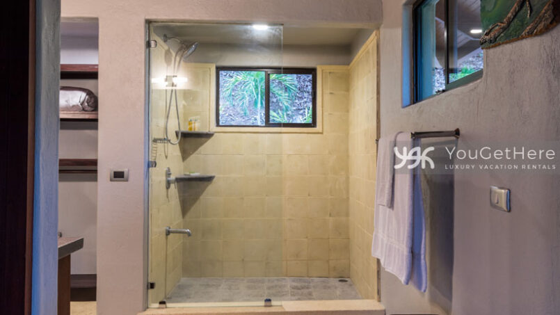 Villa Koora Costa Rica vacation home shower in master bathroom.