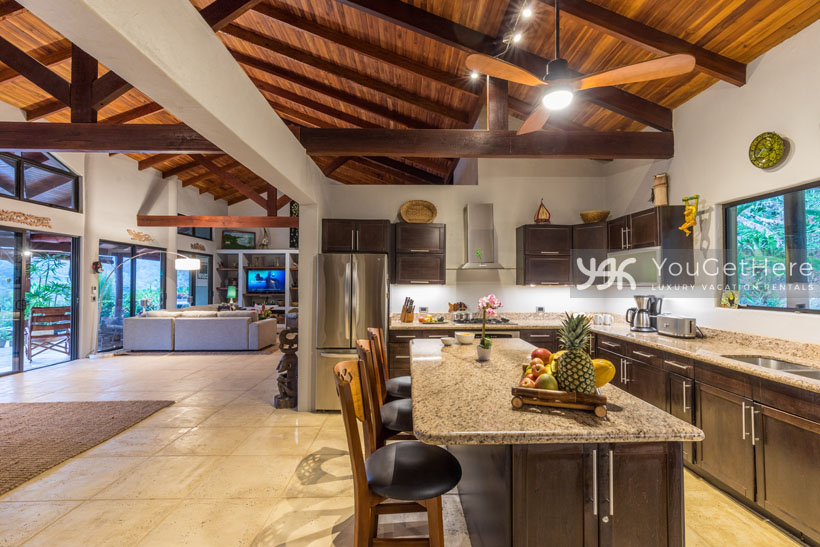 Villa Koora large open living areas with kitchen, dining and living room.