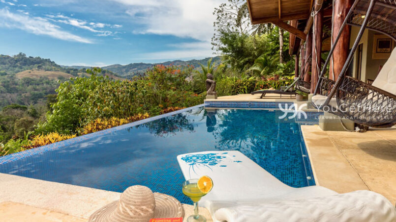 Pool deck with lovely views in Costa Rica at Villa Koora.