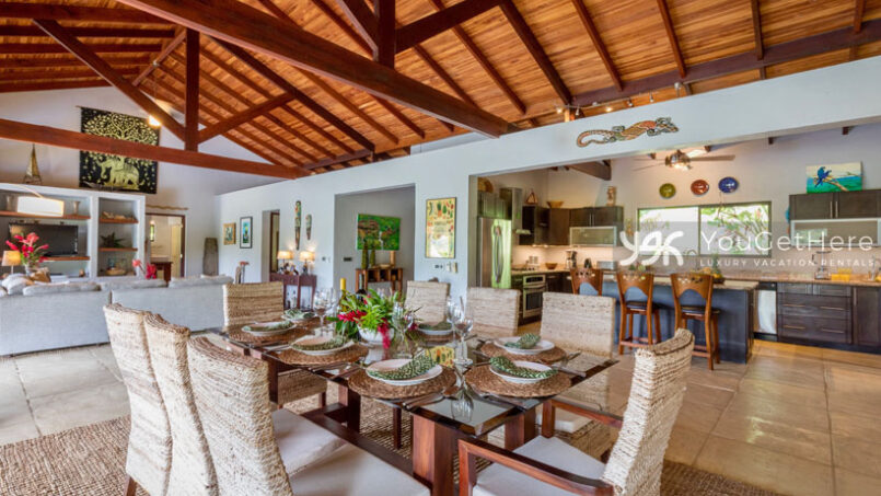 Lovely interior design Dining Room set for eight at Villa Koora Vacation Villa.