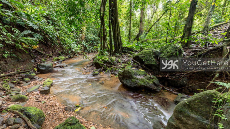 Relaxing creek runs nearby to Villa Koora Costa Rica.