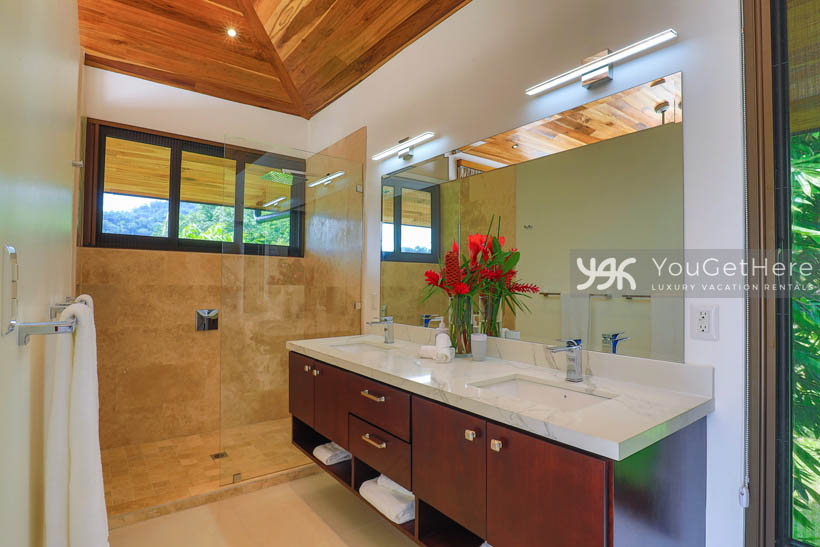 Villa Dalu large master bath with relaxing rainfall shower.