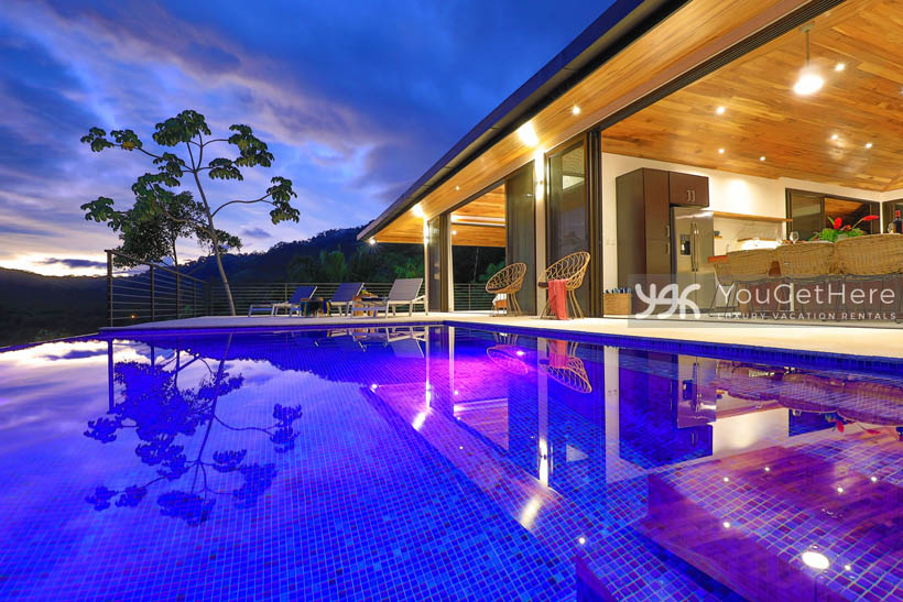 Pool and view at sunset from Villa Dalu Costa Rica.