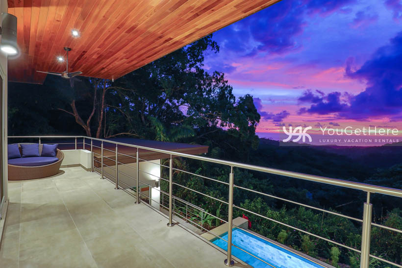 Tulu Azul Costa Rica stunning purple and pink hued sunset from second floor balcony.