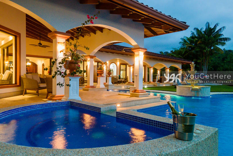 Vista Encanto Costa Rica Soaking Tub attached to swimming pool right off patio.