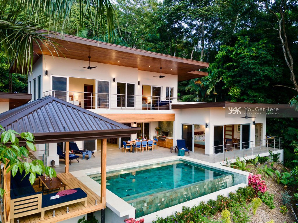 Luxury villa Tulu Azul nestled in the green rainforest near Dominical Costa Rica.
