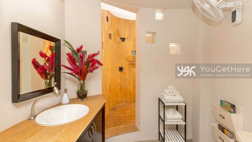 Newly added downstairs bathroom and shower at the Jade House Costa Rica.
